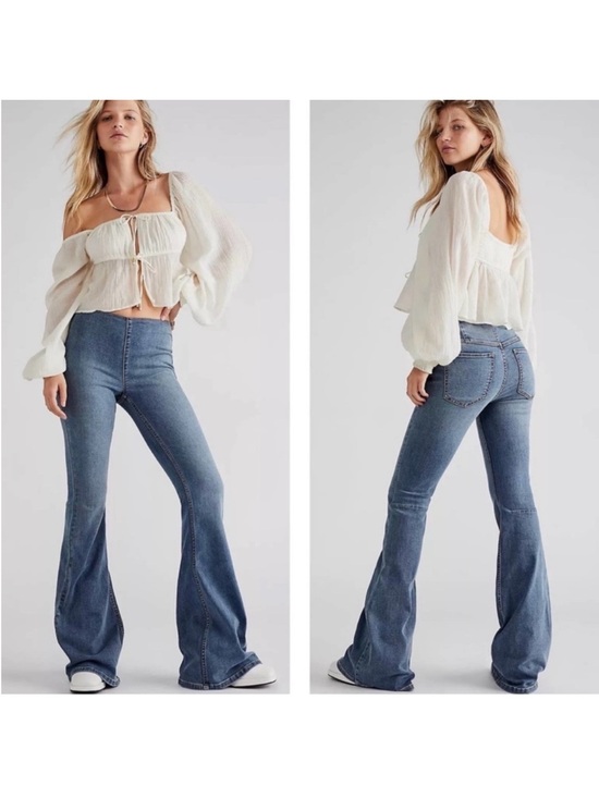 Free People Denim - FREE PEOPLE Penny Pull On Jeans Flare Leg Bell Bottoms Blue Wash size 30